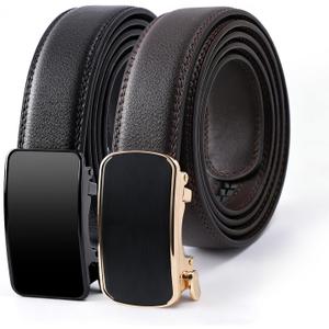 PARTTELY Men's Ratchet Belt 2 Pack - Adjustable Click Slide with Trim Fit for Dress Casual, Gift Set for Father, Boyfriend