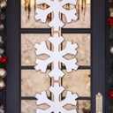 RattanView Christmas Snowflake Hanging Door Sign Winter Rustic White Snowflake Wooden Hanging Sign Wreath Plaque Decorations for Front Door Porch Home Decor