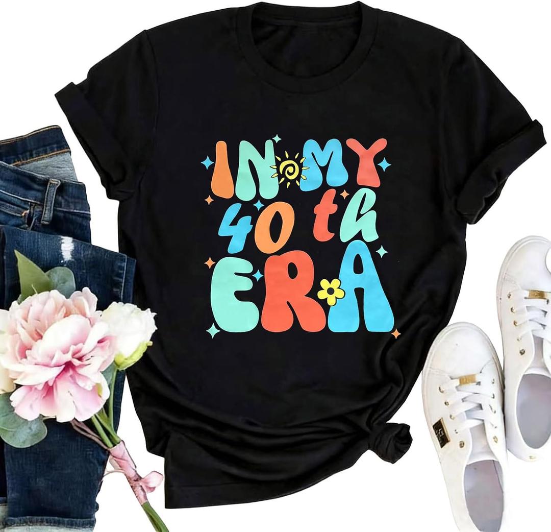 40th Birthday Gift T-Shirt Women Vintage 1986 Birthday Party Shirt Casual Short Sleeve 40 Bday Shirt Tee Tops (Black-b,XL)