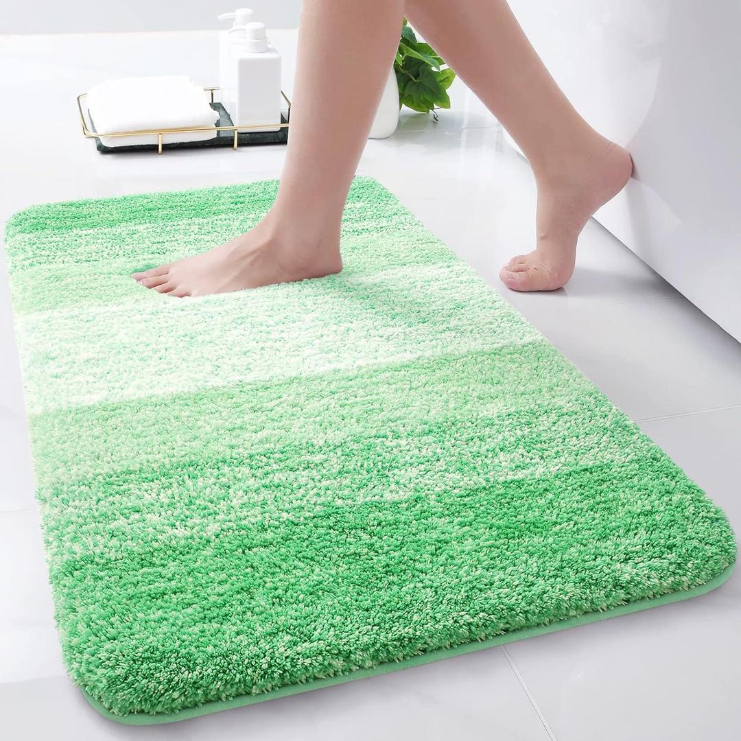 Arotive Microfiber Bathroom Rugs, Shaggy Soft and Absorbent Bath Rug, Non-Slip, Thick Plush Machine Washable Dry Bath Mats for Bathroom, Tub and Shower, 1'4"x2' (16"x24"), Green