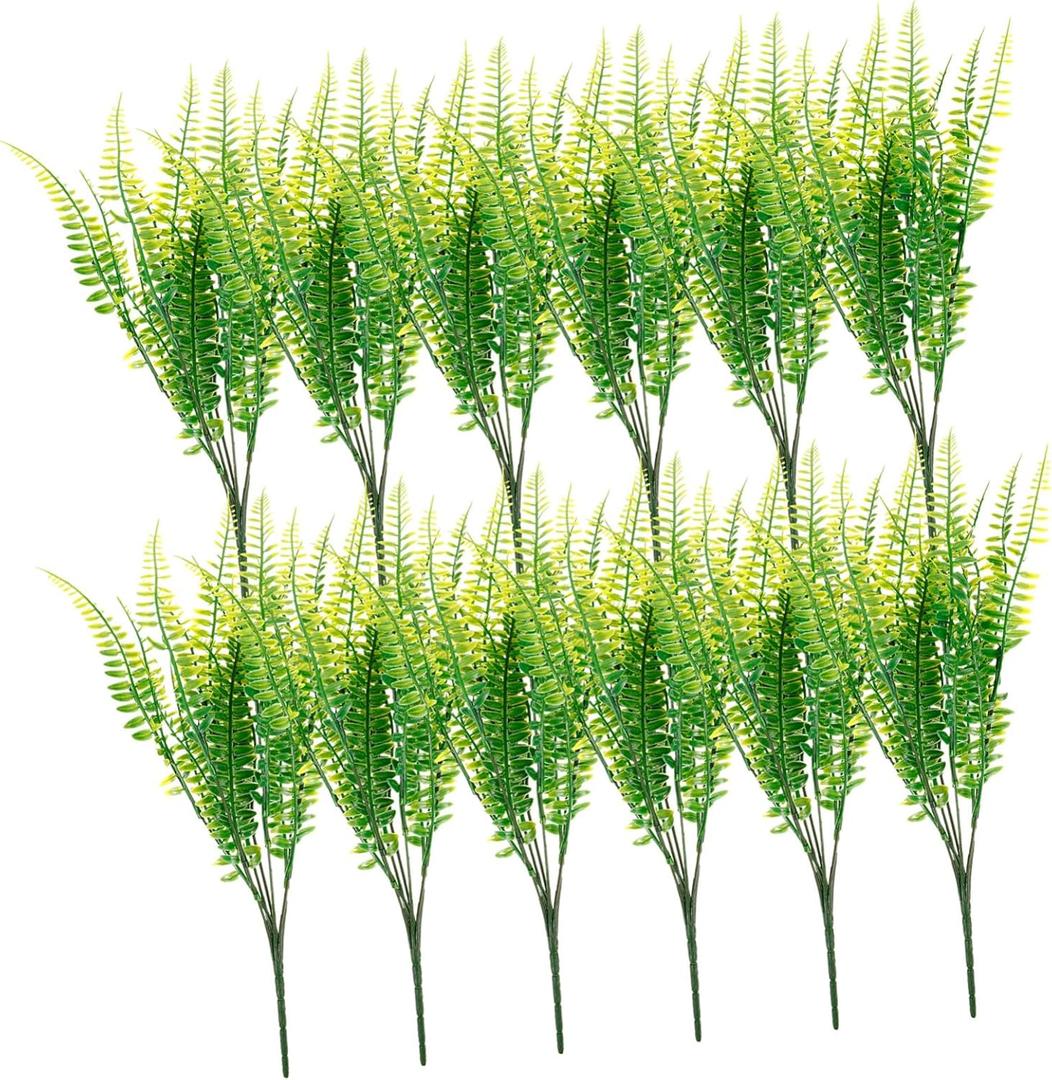 12pcs Artificial Ferns Stems Lifelike Faux Greenery Bushes Plants for Home Decor Indoor Decorative Fake Ferns Crafts