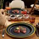 bUCLA 300PCS Black and Gold Disposable Dinnerware Set - 50 Guests Black Plastic Plates with Gold Rim Include 50 Dinner / 50 Dessert Plates, 50 Forks,50 Knives,50 Spoons&50 Cups for Party&Graduation