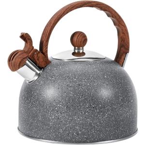 GGC 2.7QT/3L Whistling Tea Kettles for Stove Top, Stainless Steel Tea Kettle with for Boiling Water Milik or Coffee, Starry Gray Tea Pots with Wooden Anti Heat Handle