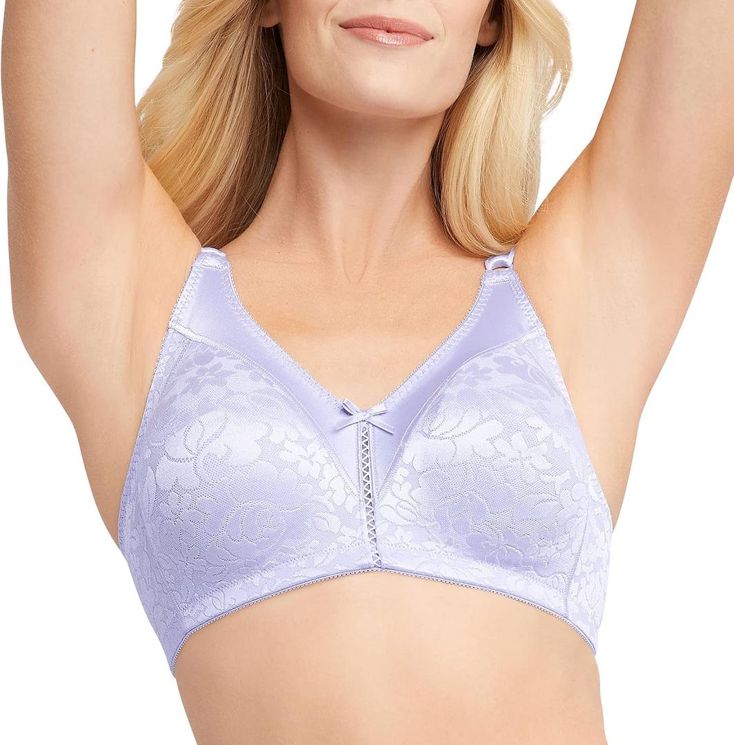 Bali Womens Double Support Wireless Bra, Lace with Stay-in-Place Straps, Full-Coverage Bra, Misty Lilac, 40B US