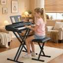 Keyboard Stand & Bench Set, Upgrade Heavy Duty Double-X Keyboard Stand, Adjustable & Portable Digital Piano Stand with Limit Rod