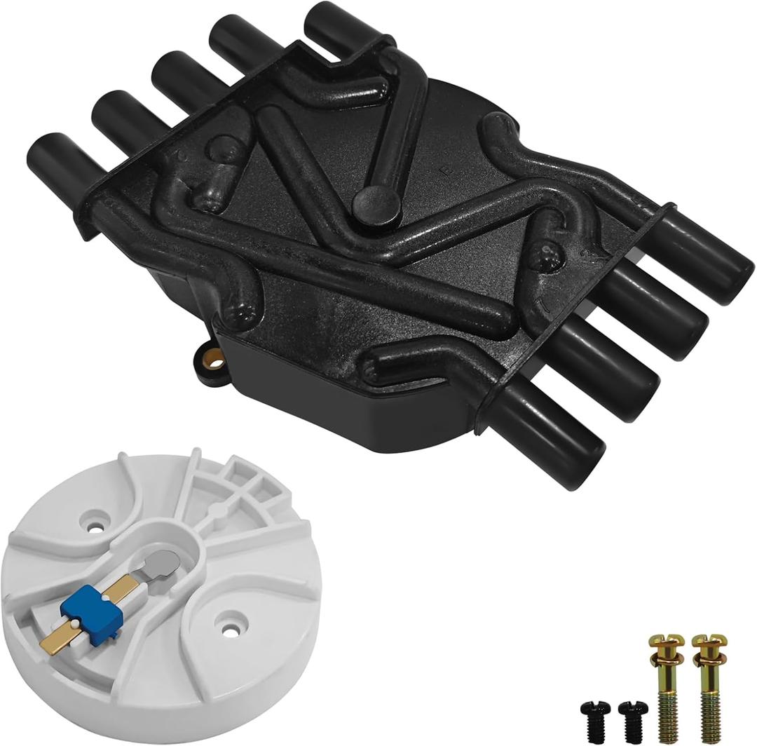 Ignition Distributor Cap and Rotor Kit for Chevrolet GMC Cadillac Vortec V8 5.0L 5.7L 7.4L Automobile Distributor Cap with Brass Terminals Replaces DR474 DR331 1104079, 93441558, 1104051, 1104058 (Black)