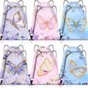 Amylove 24 Pcs Drawstring Bags - Butterfly Party Favor Candy Goodie Bags for Kids Girls Spring