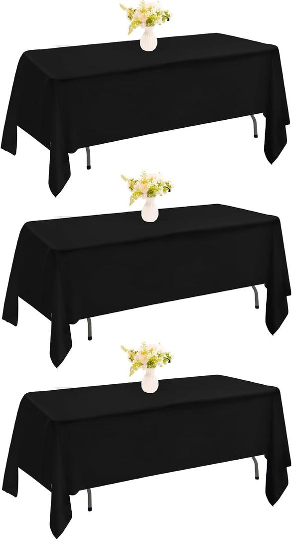 3 Pack Rectangle Black Table Cloth Bulk Washable Polyester Table Cover for Wedding Dining Table Buffet Parties Banquet Decoration（60x100Inch, Black）