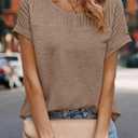 2 x Dokotoo Womens Tops Trendy Crewneck Short Sleeve Summer T Shirts Casual Solid Loose Basic Pleated Blouses (Brown, M)