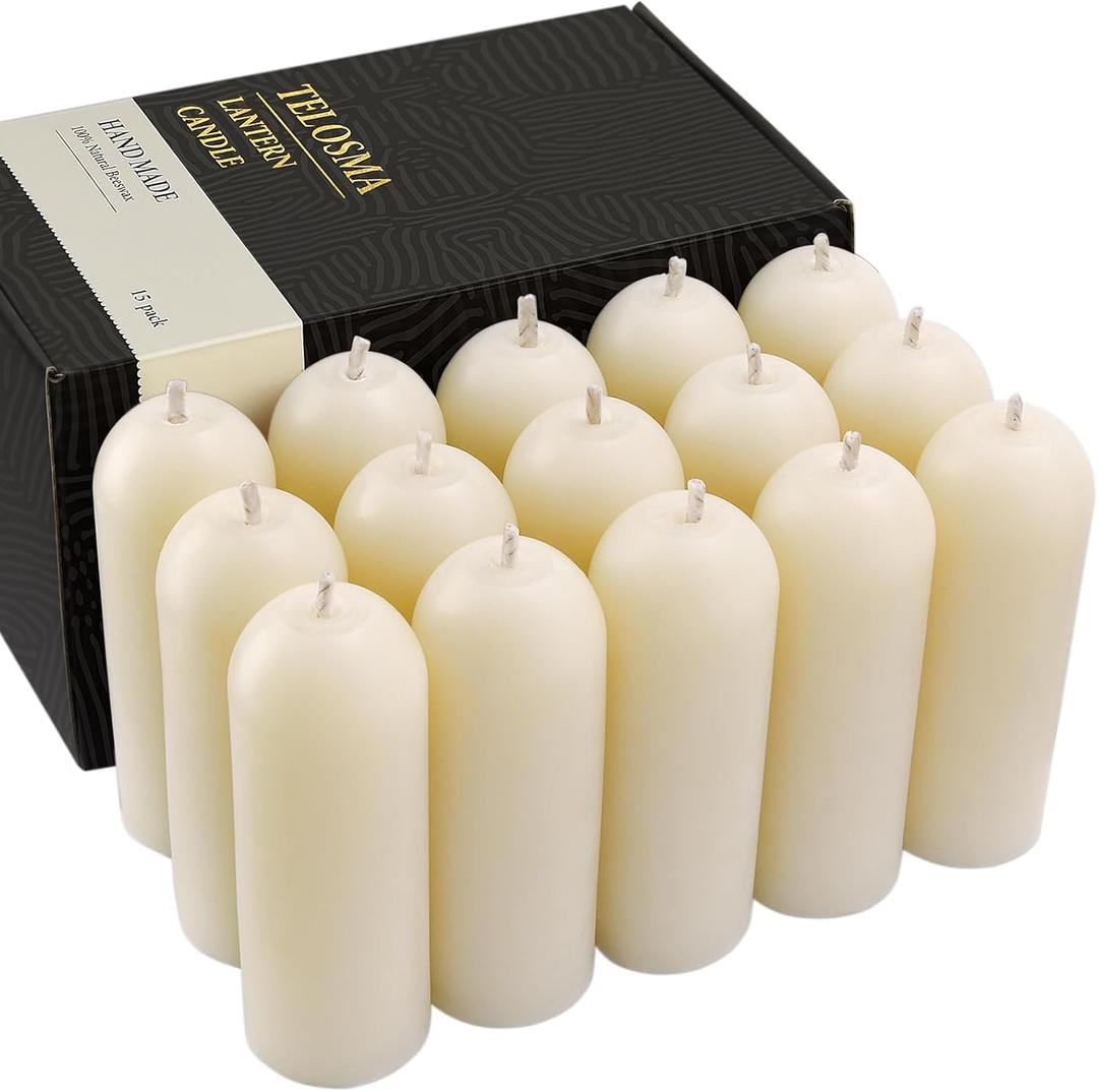 15 Pack Natural Thin Beeswax Pillar Candles - 1.3 inch Wide Dripless Bees Wax Candles, Smokeless Clean Burning for Home, Meditation, Relaxation, Emergency & Power Outages (Off White Beeswax)