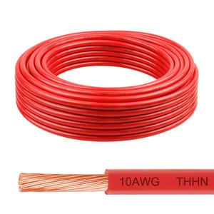 THHN Wire 10 Gauge 25 FT, 10 AWG Stranded OFC Copper Electrical Building Wire with Nylon Jacket PVC Insulation, Rated 600V for Residential, Industrial, CNC, Ground (10 Gauge, Red)