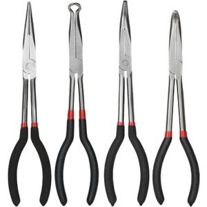 4 Pack Needle Nose Pliers Set, 11 inch Long Reach Plier, Straight Needle Noses Plier, 45 & 90 Degree Angle Curved Needle Nose Pliers,Spark Plug Removal Tool
