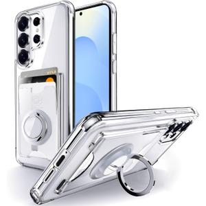 Shields Up for Samsung Galaxy S26 Ultra Case, Minimalist Wallet Case with Card Holder (3 Cards) & Ring Stand/Kickstand, [Drop Protection] Slim Protective Cover for Samsung Galaxy S26 Ultra, Clear