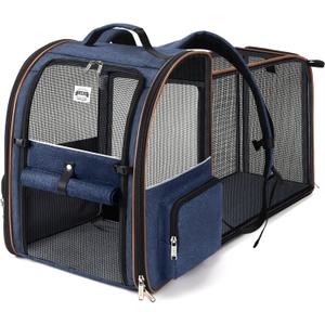 Large Cat Backpack Carrier Expandable Pet Carrier Backpack for Small Dogs Medium Cats Fit Up to 18 Lbs, Dog Backpack Carrier, Foldable Puppy Backpack Carrier for Travel, Hiking,Blue