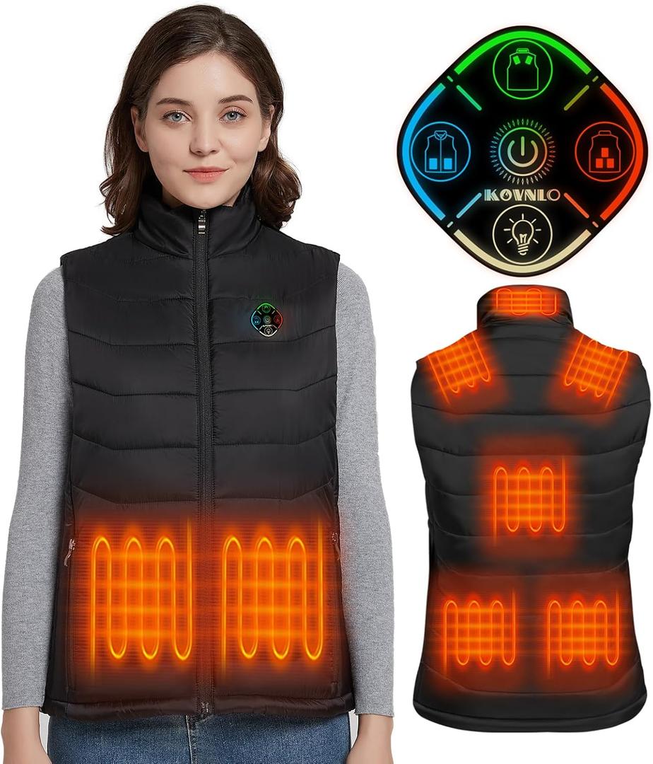 KOVNLO Heated Vest Women, (Battery Pack Not Included) Smart Controller With Lights-out, Electric Warming Heated Jackets (Large, Black)