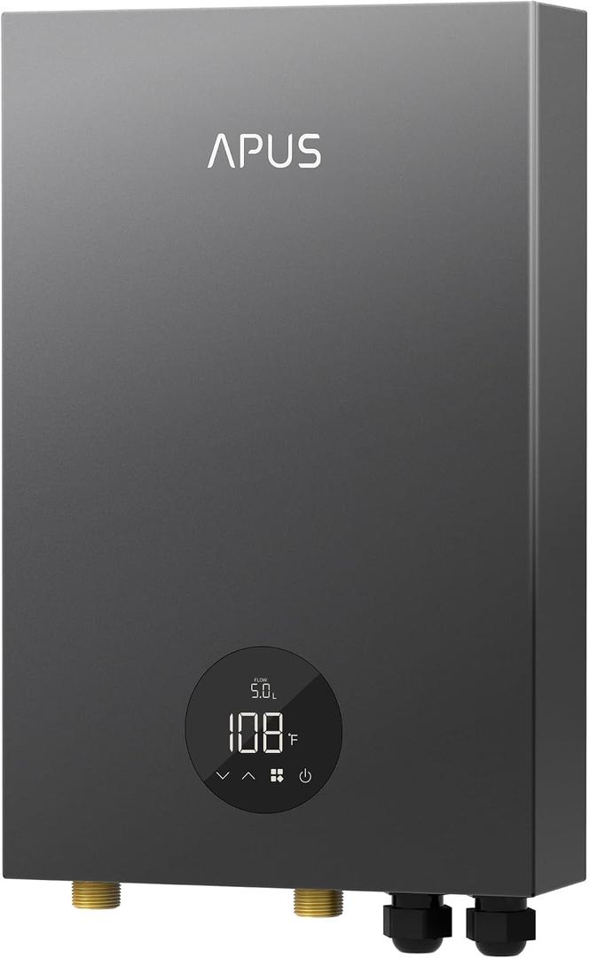 27kW Tankless Water Heater Electric, APUS 240V On Demand Instant Hot Water with Memory Function & LED Display, Energy-Saving Whole Home Water Heating System, Up to 6.5 GPM and Space Saving Design,Gray