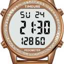 Women's Step Counter Pedometer Watch with Stainless Steel Bracelet, Stylish Design, No App, No Charging Needed for Step, Calorie, Distance, Alarm, Countdown TimerTU-2401 (Brown)