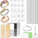 100 Pcs Ring Sizer Adjuster for Loose Rings with Ring Size Measuring Tool, Plug-in Invisible Ring Guards Silicone Tightener EVA Foam Ring Size Adjuster Set with Polishing Cloth (Transparent)