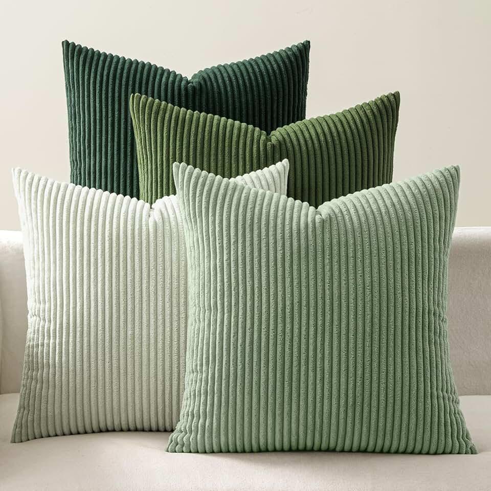EMEMA Spring Green Decorative Throw Pillow Covers for Couch Bed Livingroom 20x20 Inch Set of 4 Boho Farmhouse Corduroy Striped Square Pillow Case,Western Modern Cushion Covers Home Decor