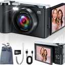 JDZ 4K Digital Camera for Photography and Video, 56MP Autofocus Vlogging Camera for YouTube, 3'' 180 Flip Screen, 16X Zoom, Flash, Compact Travel Camera with 32GB Card for Beginners (Black)