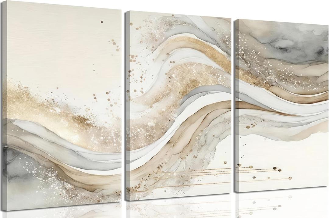 3Pcs Gold Abstract Marble Canvas Wall Art Modern Grey and Gold Fluid Painting Picture Wall Decor neutral Marble Poster Print Artwork for Bedroom Living Room Office Hotel Home Decoration