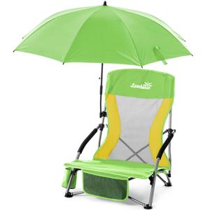 Lamberia Folding Beach Chair with Umbrella for Adults, Portable Low Beach Chairs with 300lbs Capacity, Lightweight Fodable Camping Chair for Travel, Picnic, Concert & Outdoor Activities,Green-Yellow