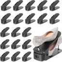 TOPNEW 20 Pack Shoe Slots Organizer Shoe Stacker for a Pair of Shoes 4 Levels Adjustable 50% Shoe Space Saver Double Layer Shoe Rack Organizer for Closet (Black)