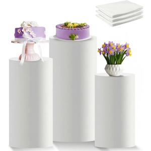 Cylinder Stand Covers for Party, Set of 3 Cylinder Pedestal Covers, Spandex Cylinders Stand Cover for Wedding Birthday Event and Display Decor(Without Cylinder Stands)