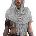 Dune Costume Medieval Hooded Shawl Post Apocalyptic Cloak Cowl Renaissance Viking Costume Cape Accessories (76.4x22.4", Gray)