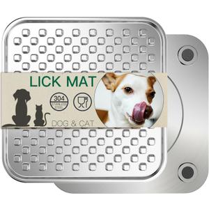 Stainless Steel Large Lick Mat for Dogs & Cats, Chew-Proof Slow Feeder, Anxiety Reducer, Whisker-Friendly for Cats, Non-Slip Heavy Duty Base, Raw Feeding Pad, Dishwasher Safe