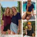 3 Pack Womens Oversized T Shirts Cotton V Neck Half Sleeve Shirts Y2k Baggy Tops Flowy Loose Summer Basic Tee Tops (Red, M)
