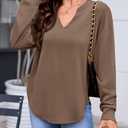 Totatuit Sweatshirts for Women V Neck Long Sleeve Shirts Loose Lightweight Curved Hem Casual Pullover Tops 2025 Fall Coffee Small (Brown, S)