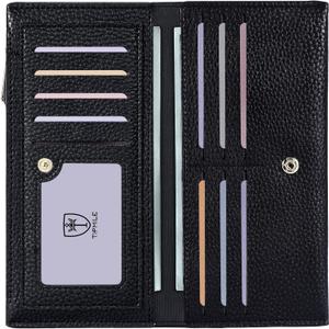 Slim Wallet for Women, RFID Blocking Credit Card Holder, Ladies Bifold Wallet with Zipper, Black