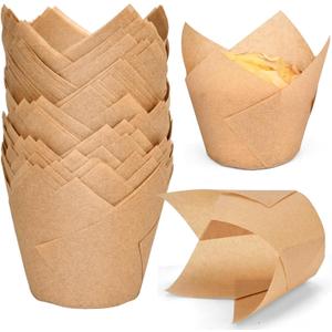 100pcs Extra Large Size Tulip Cupcake Liners for Baking Cups, Food Grade Parchment Paper Large Muffin Liners Holders, Greaseproof Cup cake Wrappers for Party, Christmas by Neyimqr (Natural)