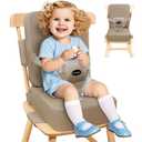Toddler Booster Seat for Kitchen Chair with Removable Backrest & Adjustable Straps, PU Portable Waterproof & Non-Slip Booster Seat for Dining Table, Travel Child Eating Cushion - Dark Coffee