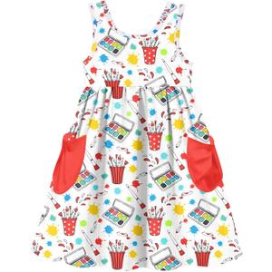 Vieille Little Girls Sleeveless Dress Cute Summer Sundress with Pocket 2-7 Years (3-4T, Back to School)