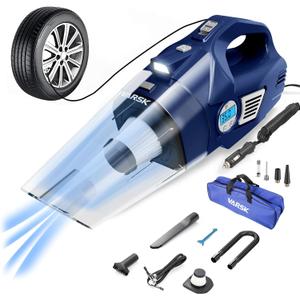 VARSK Car Vacuum Cleaner High Power, 4-in-1 Handheld Car Vacuum Portable Tire Inflator with LED Light and Digital Tire Pressure Gauge LCD Display, 12V DC, 15FT Cord, Car Gifts for Men Women