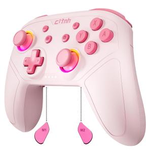 linhugame Wireless Controller For Switch,Compatible with switch 2/switch/lite/OLED/steam/PC, Hall Effect joysticks,6-Axis Gyro,Turbo,1000mAh Battery, Programmable Back Buttons(pink)