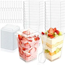 SEANSDA 5oz Plastic Dessert Cups with Lids and Spoons, Clear Yogurt Parfait Cups with Lids, Mini Dessert Cups with Spoons, Small Square Appetizer Cups for Fruit Party Pudding Shooter - 20 Pack