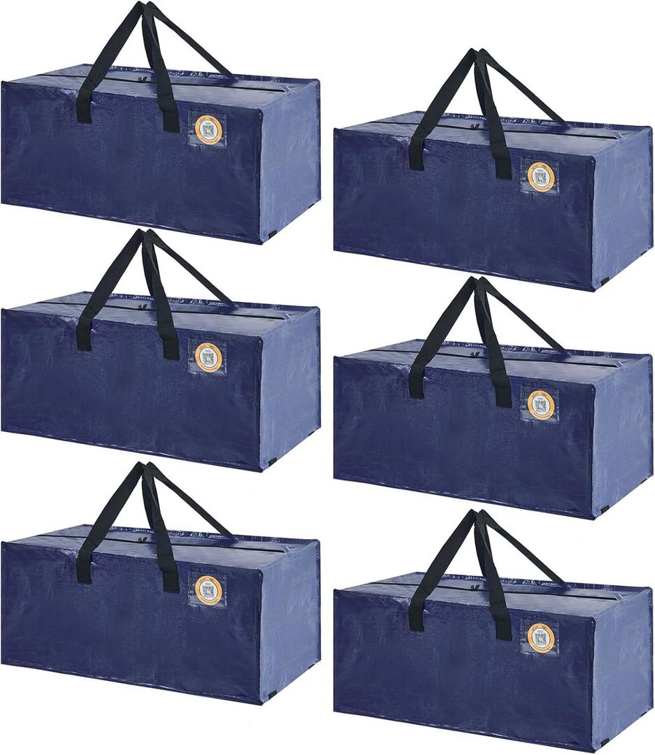 5 Pack Moving Bags Heavy Duty with Smart Label 22 Gallon Storage Bag Waterproof Moving Totes with Handles App Smart Search for College Moving Garage Storage Organization (Blue)
