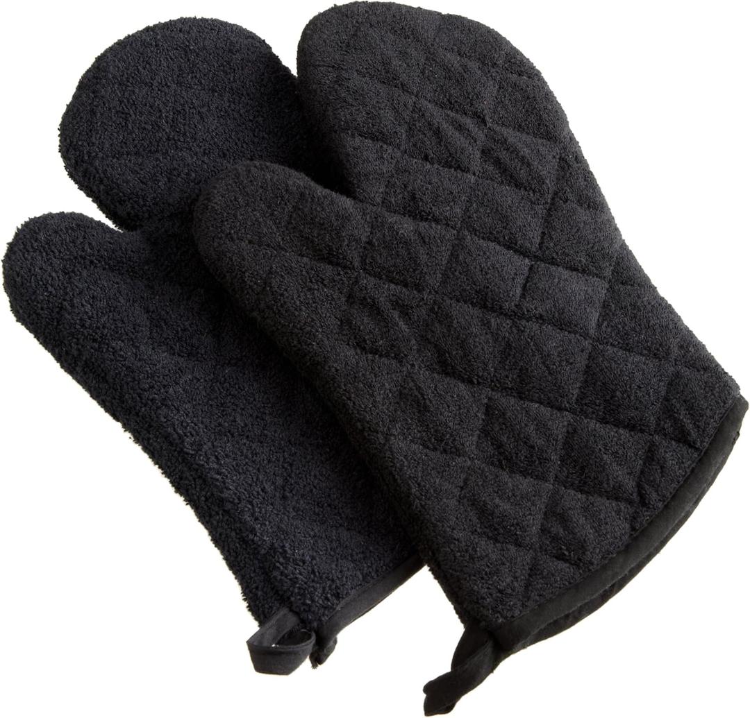 DII Basic Terry Collection 100% Cotton Quilted, Oven Mitt, Black, 2 Piece