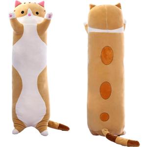 Long Cat Plush Pillow Cute Cat Body Pillow,Brown Cat Stuffed Animals Soft Plushies Kawaii Stuffed Kitten Plush Toy Gift for Kids Girlfriend(Brown, 19.7Inch)