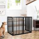 Love's Cabin Freestanding Indoor Dog Gate for House Foldable Wood Black Puppy Gate for Doorways Pet Gate for Stairs Extra Wide Pet Fence 32" Height 2 Panels, 【2 Panels】40''w x 32''h