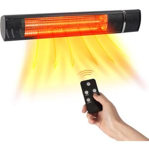 BLACK+DECKER Wall Mounted Infrared Patio Heater for Outdoor Use, 1500W Electric Heater with 3 settings, Space Heater with Remote Control, Heats Up To 160 Sq. Ft., BHOW03R, Black