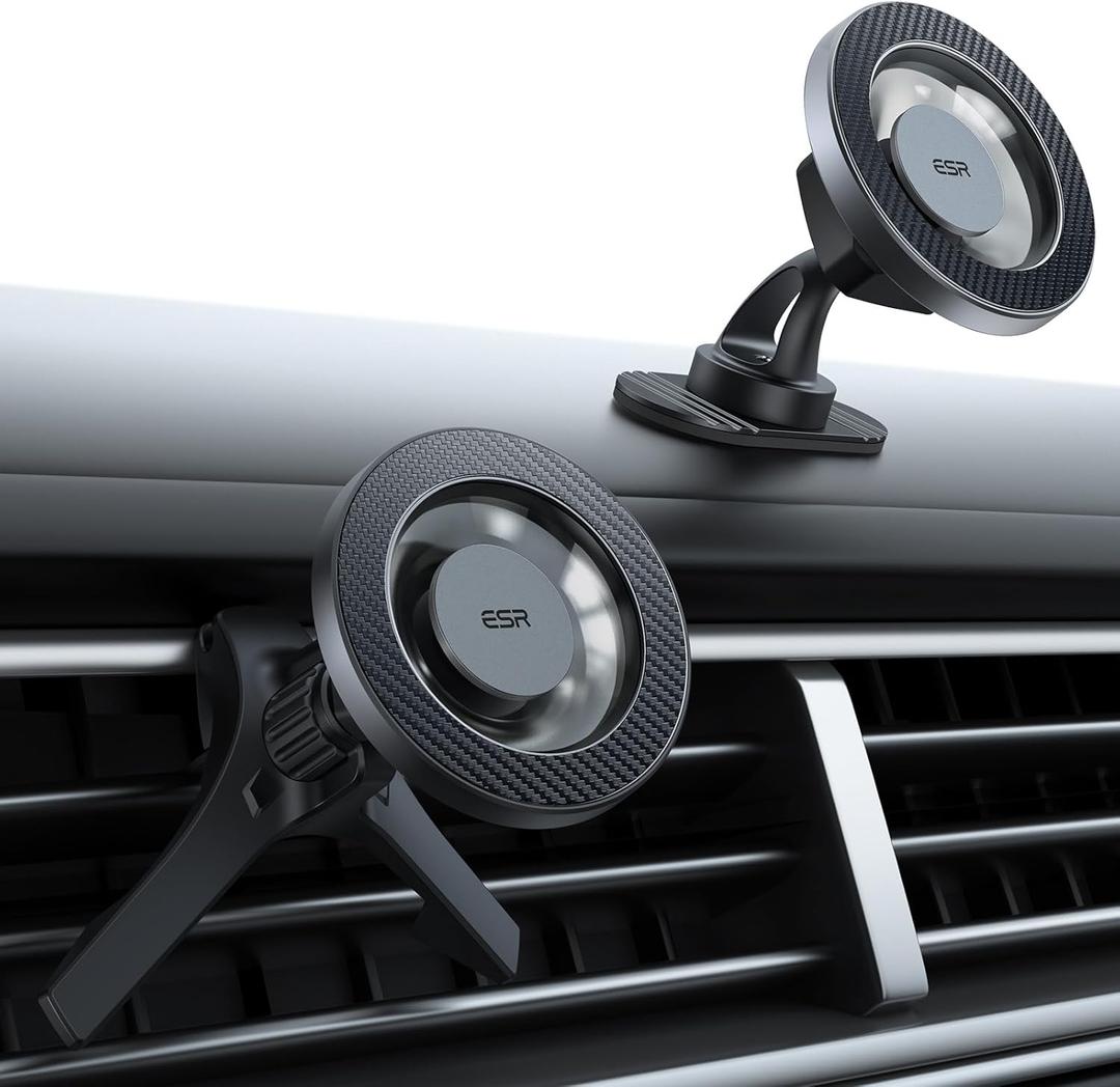 ESR for MagSafe Car Mount, Magnetic Car Phone Holder Mount, Air Vent/Dashboard Magnetic Phone Mount for iPhone 17/16/15/14/13/12, Galaxy S25, Pixel 10, Strong Magnets, Charging Not Supported (Black Carbon Fiber)