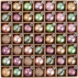 DecorbyHannah Mini Pink Green Christmas Ornaments Set, 49ct 1.18 inches Small Ornaments for Christmas Tree Decorations, Shatterproof Plastic Hanging Ball Bulk for Xmas Holiday Indoor Party Decor