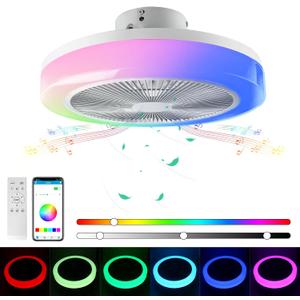 Lowprofile Ceiling Fans with Light & App 19.7" RGB LED Light with Enclosed Fans and Bluetooth 6 Speeds Flush Mount Reversible Bladeless LED Fan with Color Changing Lights for Kids Room