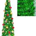 Artificial Christmas Tree with 100 Color Lights, 5 Ft Pop Up Collapsible Tinsel Christmas Tree with Christmas Balls Christmas Decorations for Home Fireplace Party Indoor Outdoor (Green 2)