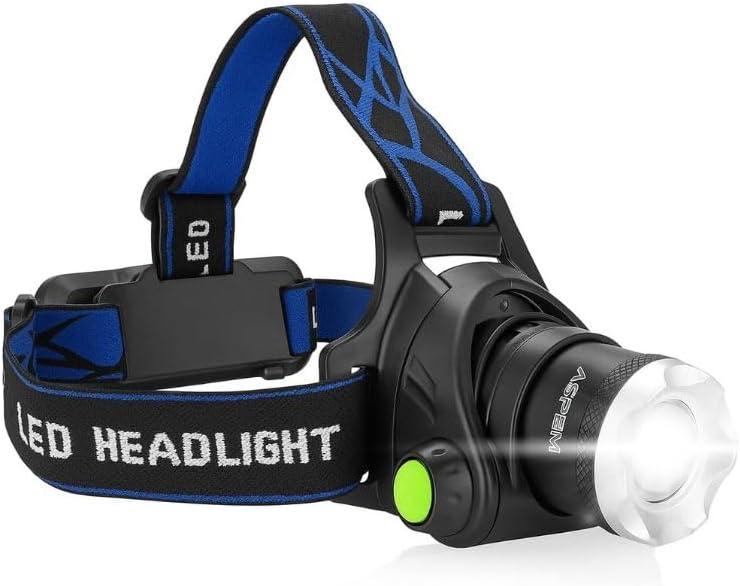 Rechargeable LED headlamp, 1000 lumens - Super Bright and Lightweight, Comfortable fit, 3 Modes, 90 Adjustable, Water Resistant headlamp for Camping, Running and Fishing