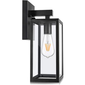 MAXvolador Outdoor Wall Lantern, Exterior Waterproof Wall Sconce Light Fixture, Matte Black Anti-Rust Wall Mount Light with Clear Glass Shade, E26 Socket Wall Lamp for Porch(Bulb Not Included) (Large)